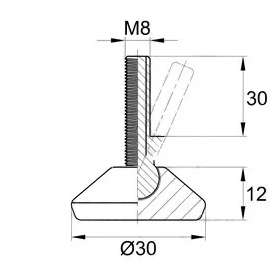 Опора-болт  Ø30 М8х30 "шарнирная"